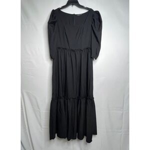 Witchy Black Maxi Dress Women S Puff 1/2 Sleeve Tiered Ruffle Goth Whimsigoth